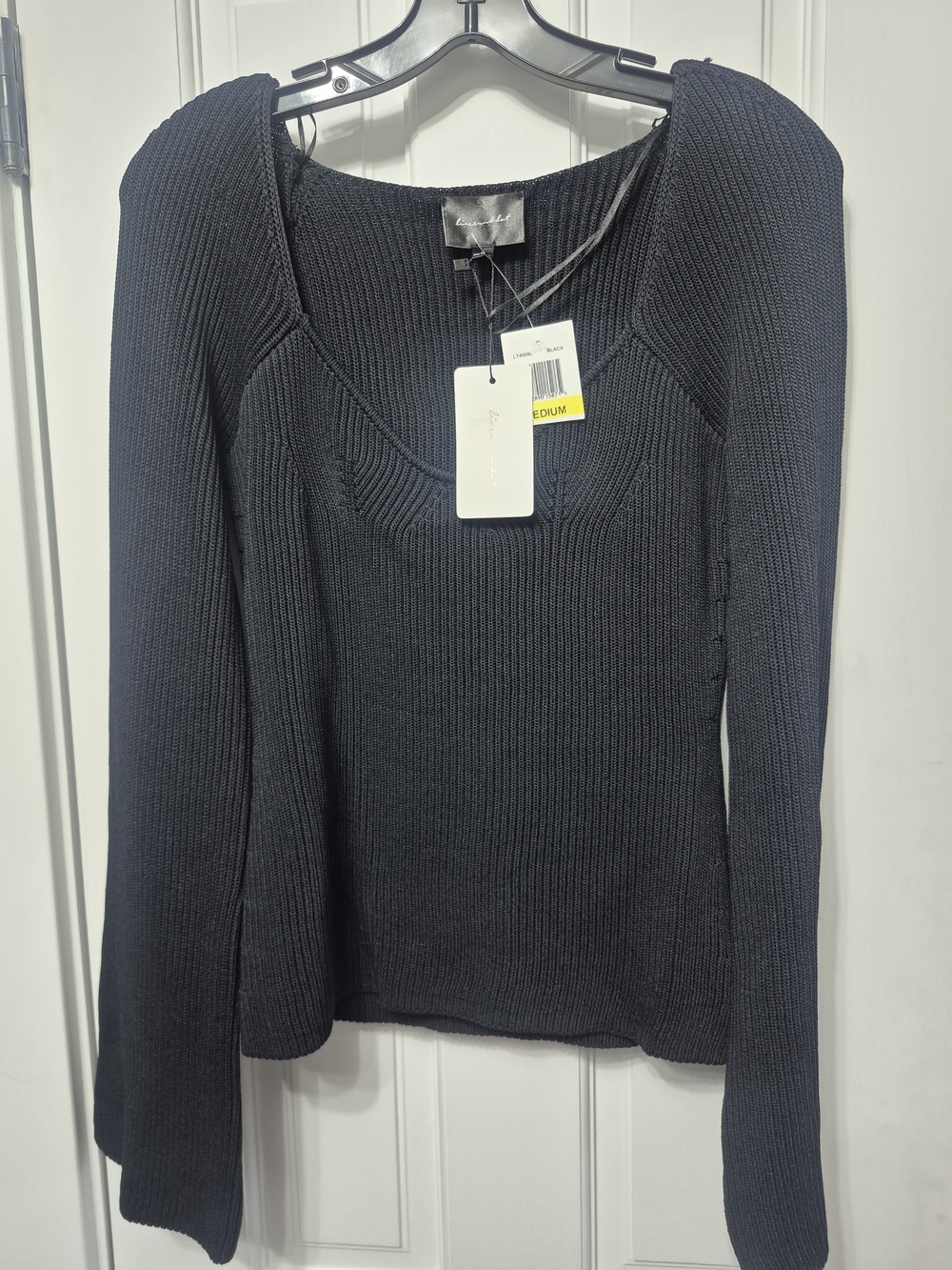 Line & Dot Black Ribbed Scoop Neck Long-Sleeve Sweater